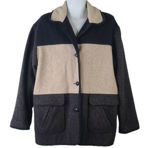 Herman Kay 12 Wool Coat Button Down Color Block Sherpa Lined Jacket